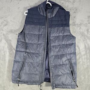 Saks Fifth Avenue Puffer Vest Womens Medium Full Zipper Hooded Jacket Solid Gray